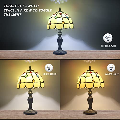 MIAOKE Stained Glass Table Lamp,Stained Glass Crystal Bead Style Table Light,Handmade Desk Bedside Night Light,Antique Art Craft Gifts Living Room Bedroom Bookcase(Phoenix Tail Pearl)