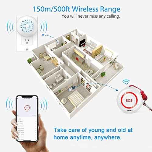 SINGCALL Caregiver Pager Panic Button Emergency Call Button for Elderly Alarm Bell Medical Alert Calling System for Seniors Waterproof Tuya Smart 1 SOS Button 1 Plugin Receiver (only 2.4GHz WiFi)