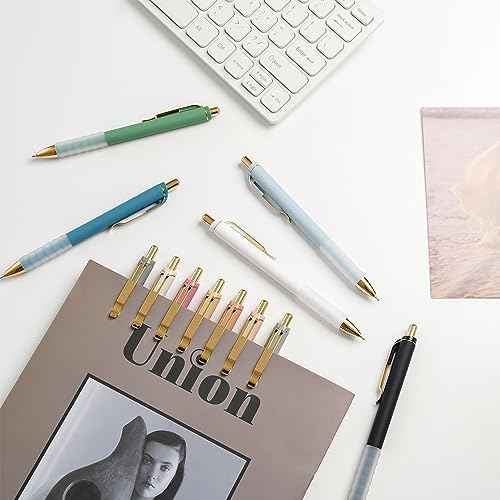 Linbsunne Ballpoint Pens Black Medium Point 1mm Pen with Super Soft Grip Ball Point Pen for Men Women Retractable Pens (gold-12 pcs)