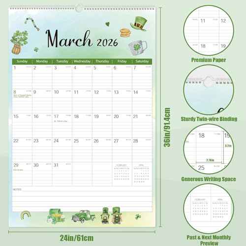 GuassLee Extra Large Wall Calendar 2026, 36"x24" Jumbo Wall Hanging Planner 18 Months from Jan. 2026 through Jun. 2027 with Watercolor Design and Thick Paper for Office School Home Teacher Academic