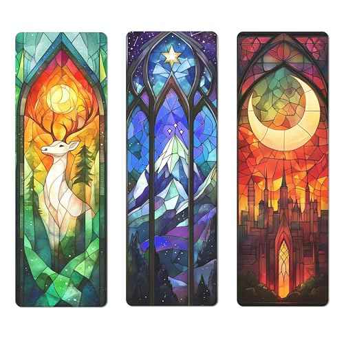 TwoDays Fantasy Stained Glass Art Transparent PVC Bookmarks, Dark Romance Merch for Readers, Romantasy Inspired Bookish Gifts for Book Lovers Booktok, Book Accessories (Set of 3, 6'' x 2'')