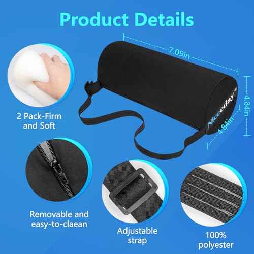 Lumbar Roll 2 Pack, Upgrated Soft & Firm Density with Non Slip Adjustable Straps, Low Back Lumbar Support for Office Chair & Car Seat Back Support Cushion, Lumbar Support for Car Seats, Desk Chair