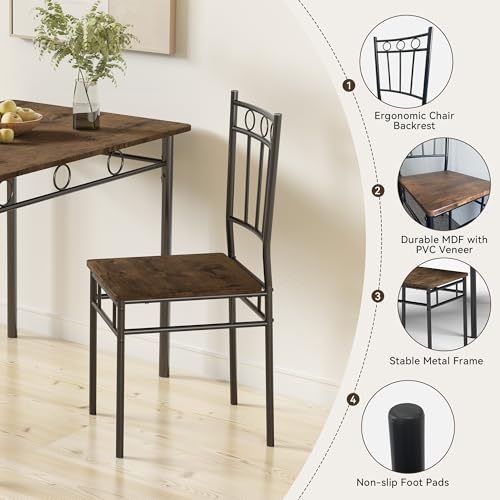 AMICLIBER 5-Piece Dining Table Set for 4 (0.6-inch Brown) – Rectangular Kitchen & Dining Furniture