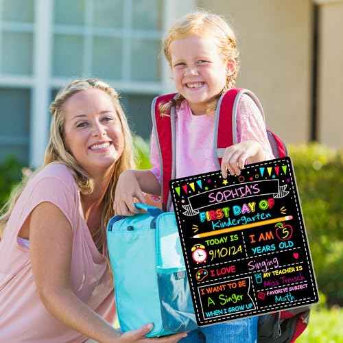 Double-Sided First Day of School Sign Board, 12 ¡¿ 10 Inches Back to School Sign, Reusable Color Painting First and Last Day of Preschool Board, Washable Chalkboard for Kindergarten Pre-K