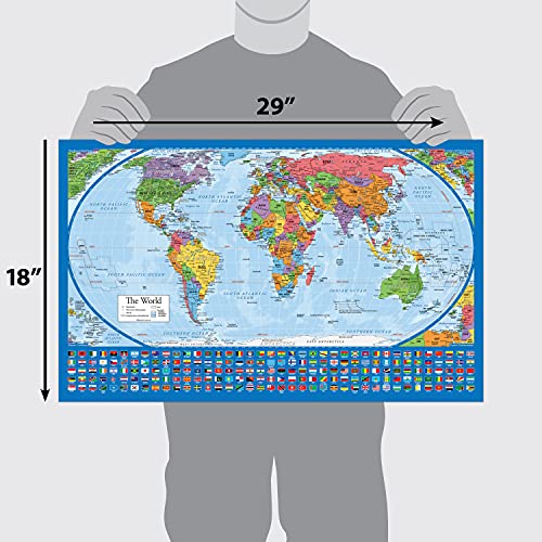 Palace Learning Blue World Map Poster & USA Map Set - 18x29 Durable Laminated Design