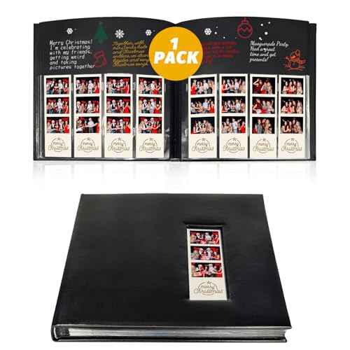Wedding Guest Book with Photo Booth Insert - 160 2x6 Photo Sleeves & Guest Signing Space, PU Leather Memory Album for Weddings, Parties, Family Memories (Black)