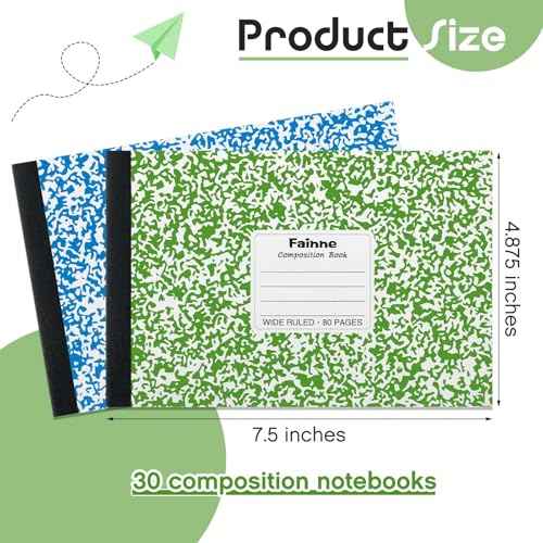 Fainne 30 Pack Composition Notebooks Half Size 4-7/8 x 7-1/2 Inches Wide Ruled Half Page Composition Notebook for Journal School Classroom Supplies 40 Sheet(Multi Color,Snowflake Style)