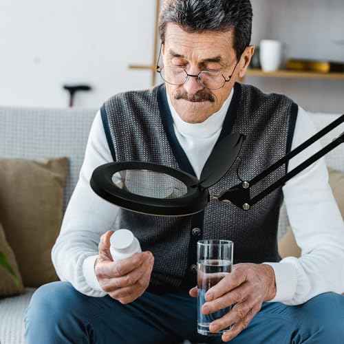 12W LED Magnifying Lamp with Clamp - 10 Brightness Levels, 6500K, 1200 Lumens | 5 Inch Lens (1.75x Magnification/3 Diopters) for Reading, Sewing, Nail Art & Crafting (Black)