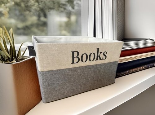 KINTNER DESIGNS Book Storage Box with stylish design. Keep all of your Books in one easy space saving box. Great for for home storage or for classroom.