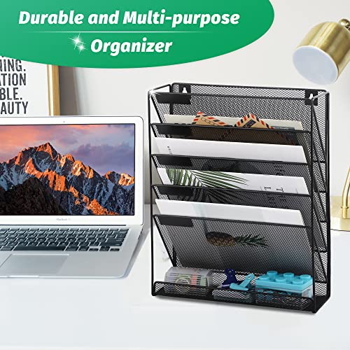 EASEPRES Black 6-Tier Mesh Wall Mount Desk File Organizer for Office & Home