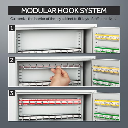 Durabox 200-Position Steel Key Cabinet Light Grey with 200 Key Hooks & Tags – Wall-Mount