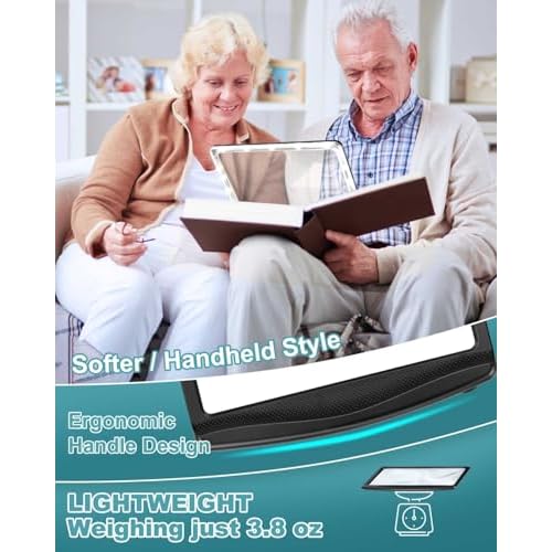 5X Rechargeable Magnifying Glass for Reading, Large Bright LED Lighted Full Page Magnifier, Lightweight Rectangular Handheld Magnifier with Light for Reading Small Prints for Seniors, Low Vision