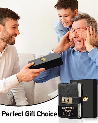 WEMATE Password Book with Lock - Black, 4.33 x 6.18in, 600+ Entries