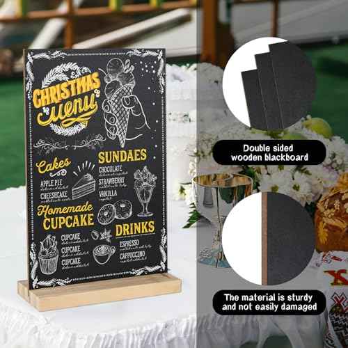 1 Pack Chalkboard 8 x 12 inch Tabletop Chalkboard Sign with Wood Base Double-Sided Message Boards Menu Chalkboard Stand for Kitchen Wedding Bar and Restaurant