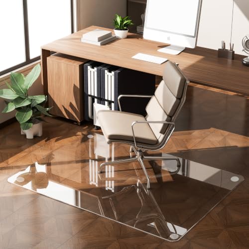 30x48 in Tempered Glass Chair Mat - Heavy-Duty Clear Glass, 0.2" Thick, 27 lb, 1200 lb Capacity, Anti-Slip Pads, Easly