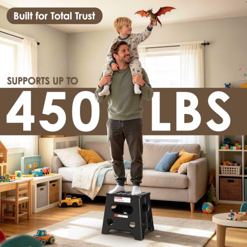 13 Inch Folding Step Stool with 450LBS Capacity, Non-Slip & Safety Lock