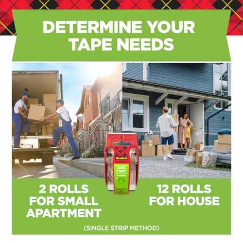 Scotch Sure Start Packing Tape, Clear, Holiday Wrapping Tape with Quiet Unwind and Easy Start, 1.88 in. x 25 yd., 6 Tape Rolls, Packaging May Vary