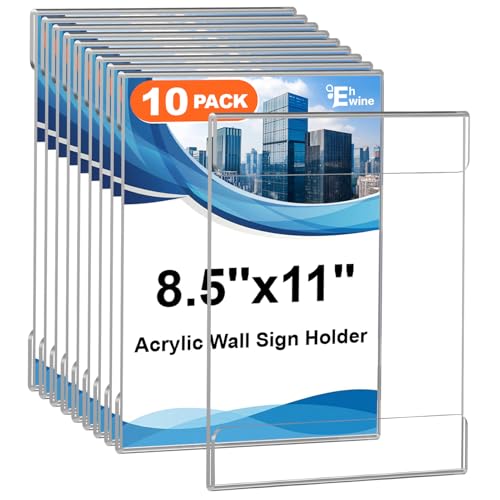 EHWINE Vertical 8.5x11 Wall Mount Acrylic Sign Holder 10 Pack - Clear Flyer Display