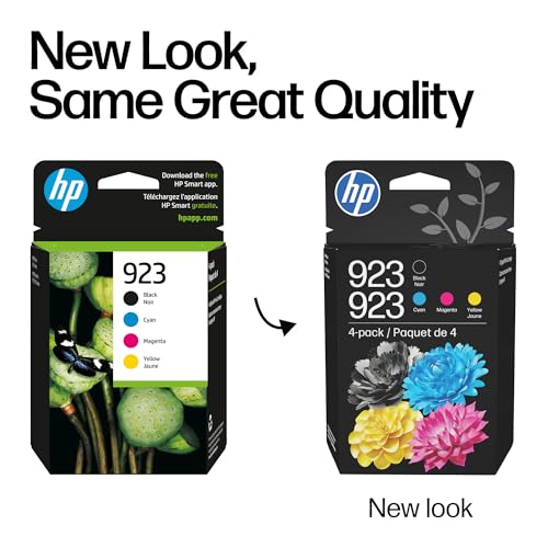 HP 923 Ink Cartridges 4-Pack for OfficeJet 8120, Pro 8130 Series - Black, Cyan, Magenta, Yellow (Variation 4)