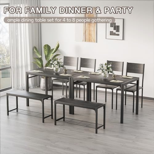 YESHOMY Grey 4-Piece Kitchen Table & Chairs Set with Storage Bench