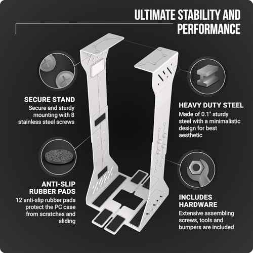 Heavy Duty Under Desk PC Holder ? Up to 77 lbs Load Capacity - Adjustable Computer Tower Holder - Under Desk Computer Mount (White)