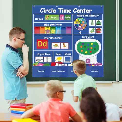 Circle Time Learning Center Classroom Pocket Chart Preschool, Educational Pocket Chart Teaching Materials, Learning Calendar Weather Counting Letter Color Shape (circle time learning center)