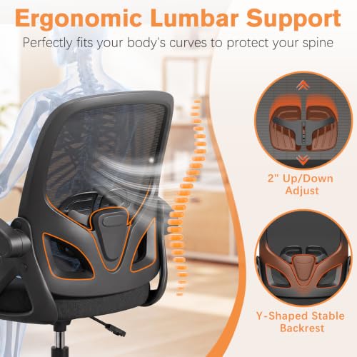 ORRSAKER Drafting Chair Tall Office Chair with Flip-Up Arms – Adjustable Ergonomic Mesh Chair, 300 lb Capacity, Black (O355-S)