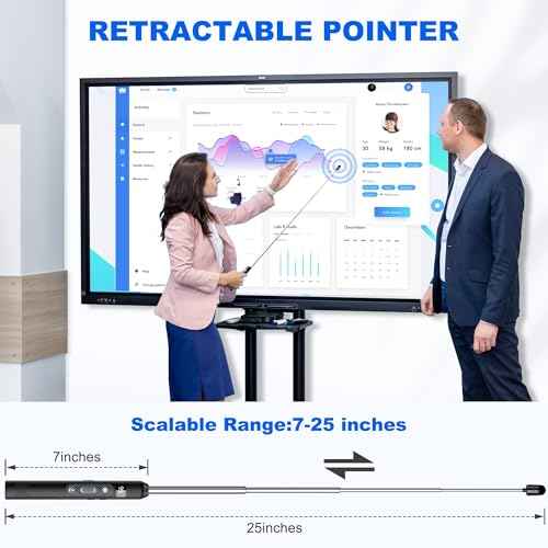 Wireless Presentation Clicker with Telescopic Pointer Stick,Rechargeable Presenter Remote Light Pointer with Touch Screen Stylus Pen and Digital Display,USB Slide Clicker for PowerPoint MAC PC Laptops