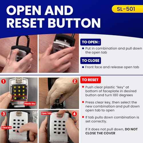 SL-501 Punch Button Lock Box | Portable Shackle LockBox For Outside - Fits House Keys, Car Keys, Fobs, & More | Keypad Safe Box, Digital Push Button Combination Lock | Black Finish