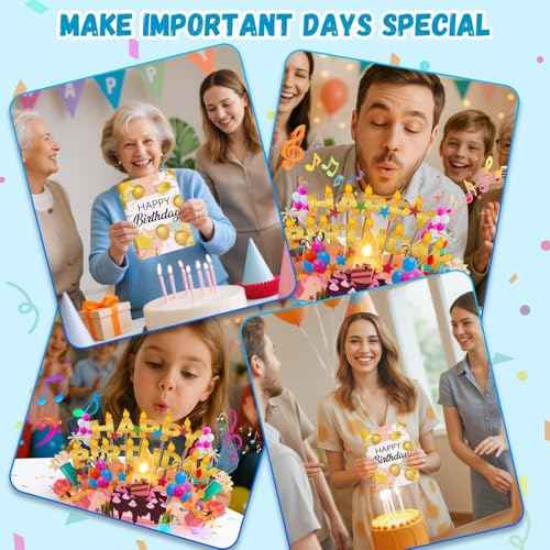 Lupow 3D Pop Up Musical Birthday Cards with Lights & Blowable LED Light Candle ? Interactive Singing Happy Postcards Birthday Decorations Greeting Cards Birthday Cards for Women, Men, Mom, Wife, Husband, Boy, Girl