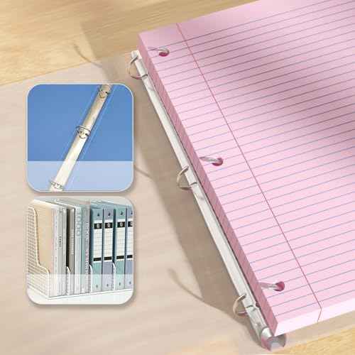 Pink Loose Leaf Paper 100 Sheets Colored Filler Paper 8 * 10.5 College Ruled 3-Hole Punched Paper for 3-Ring Binders Notebook Lined 8" x 10.5"