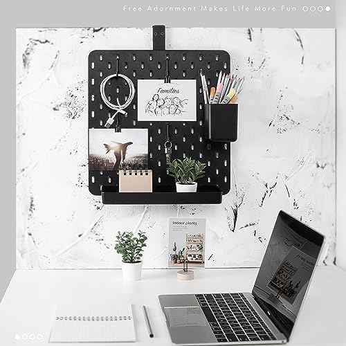 EHO Clamp-On Desk Pegboard, 13.5 x 14 inch Privacy Divider, Desk Partition Panel, No-Drill Desk Mounted Organizer, Combination Peg Board for Office, Gaming, Home, Plants, Black