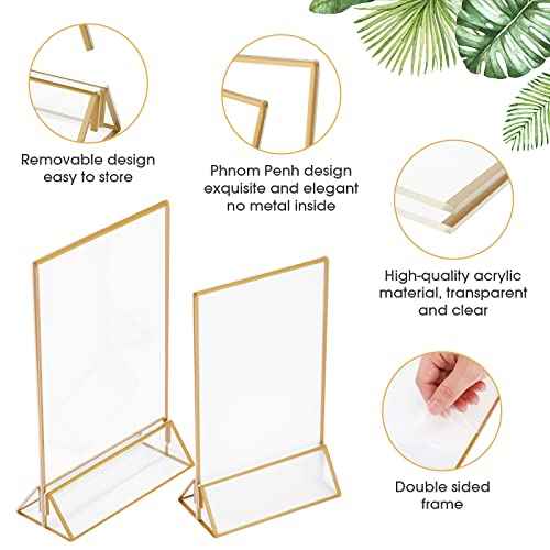 Maitys 26 Pieces 4x6 Gold Picture Frame Clear Acrylic Sign Holder with Gold Borders and Vertical Stand Double Sided Wedding Table Number for Wedding, Menu Holder, Photos Display