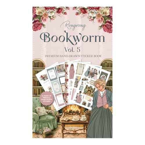 Rongrong Bookworm 5 Sticker Book for Planners, Calendars and Journals ? Premium Quality Hand Drawn Perfect for Book Lovers ? Scrapbook Accessories ? 24 Pages