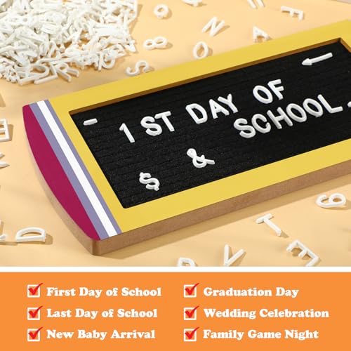 Humyoun Felt Letter Board with White Characters - 10.3x9.5 in Wooden Message Board for Back to School, Classroom, Office & Farmhouse Decor - Pencil Variant