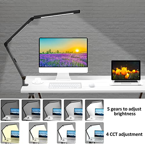 Micomlan Black Touch LED Desk Lamp with Clamp, Dual Light, Adjustable Swing Arm