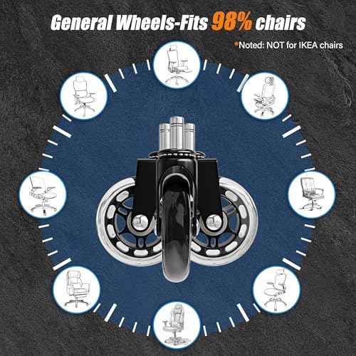 GABRYLLY Office Chair Casters Wheels, Heavy Duty & Safe Rollerblade Wheel for Hardwood Floors or Carpet, Quiet Rolling, Universal fit, 2.5IN Blade Wheels - Set of 5