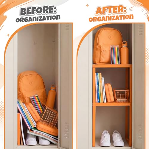 Colarr 2 Pcs Metal Locker Organizer Shelf Stackable 2-Tier, Orange