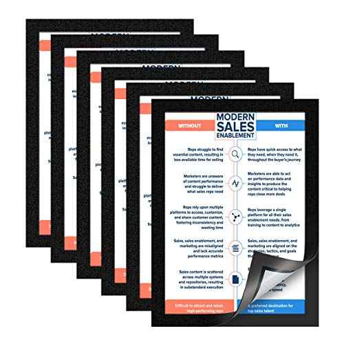 ZHIDIAN Document Sign Holder Pockets with Magnetic Back, Plastic Poster Picture Notice Display Frame for Fridge/Whiteboard/Chalkboard/Cabinet, 8.5 x 11.6 Inches, Black, 6 Pcs