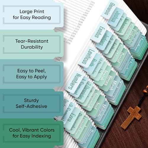EssexWares ? Ocean Solid Color Bible Tabs for Old and New Testament, 80 Large Print Tabs for Bible Study, Water-Resistant and Durable Bible Index Tabs for Women and Men - 1.7" Wide