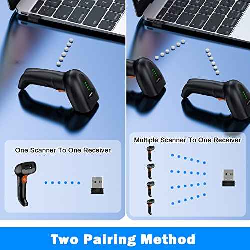 Symcode Bluetooth Wireless Barcode Scanner with Auto-Sensing Stand,Putting on Stand to Scan Automatically Sense Scanning 2D QR Bluetooth Barcode Scanner with Battery Level Indicator More-to-one Mode
