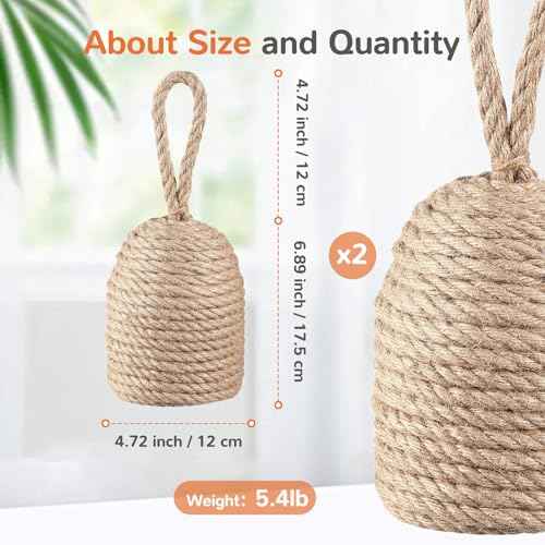 2 Pcs 2 Pcs Decorative Door Stoppers Natural 5.4lb Heavy Door Stop with Handle Weighted Doorstop Indoor Farmhouse Jammer Blocker Keeps Open Bookend Christmas Gifts (Wicker Jute)