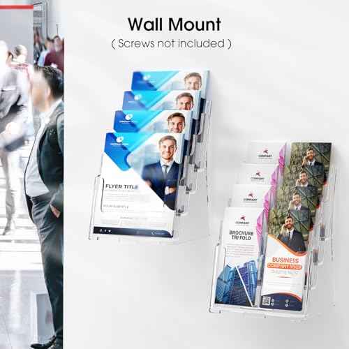 MaxGear Acrylic Brochure Holder 8.5 x 11 inch, 4 Tier Clear Literature Organizer Magazine Stand Display with Removable Divider for 4 x 9 inch Brochures, Pamphlet, Wall Mount or Countertop, 1 Pack