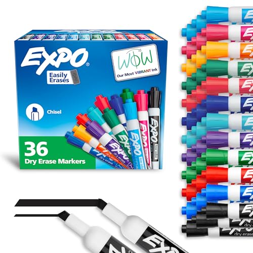 EXPO 36 Count Low Odor Chisel Tip Dry Erase Markers for Classroom & Office
