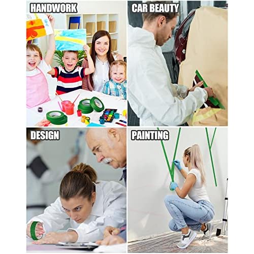 Fainne 20 Pcs Green Painters Masking Tape Bulk 1 Inch x 55 Yard, General Purpose Paint Band Removable Adhesive Tape Multi Surface Roll for Painting Labeling School Supplies