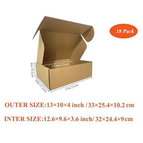 13x10x4 inches pack of 18 shipping boxes, Brown Corrugated Cardboard Mailer Box for small Business packaging supplies, packing and Wrapping Mailing Present