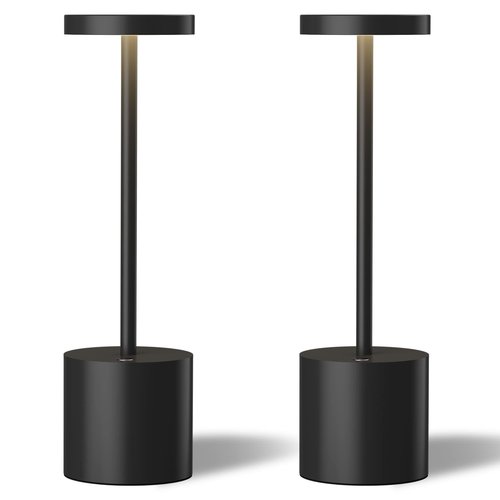 TBBGA LED Cordless Table Lamps Set of 2,Portable Rechargeable 5000mAh Outdoor Table Lamp,3 Color Stepless Dimming Battery Powered Lamp, Table Light for Dinner/Patio/Restaurant/Bedroom.(Black)