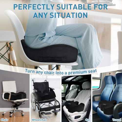 BlissTrends Seat Cushion,5.2in Thick Memory Foam Cushions for Office Chair, Car Seat, Airplane, Relieving Pressure Tailbone Sciatica Back Pain for Long Sitting Office Workers, Car Drivers Black