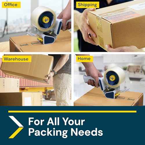 Excell EC-206 Safeguard Packing Tape Dispenser (2" Wide): Retractable Blade Cover for Safety, Push Flap for Smooth Cutting, and one-Hand use. Ideal for Shipping and Carton Sealing.(2Pack)