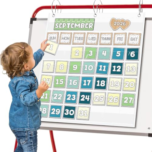 EAMAY White Classroom Monthly Calendar Pocket Chart for 2.75x2.75 Cards - Homeschool & Classroom Organizer